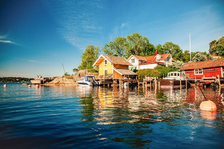 Vaxholm harbour views in the Stockholm Archipelago — a classic coastal setting for our guided kayak tour.