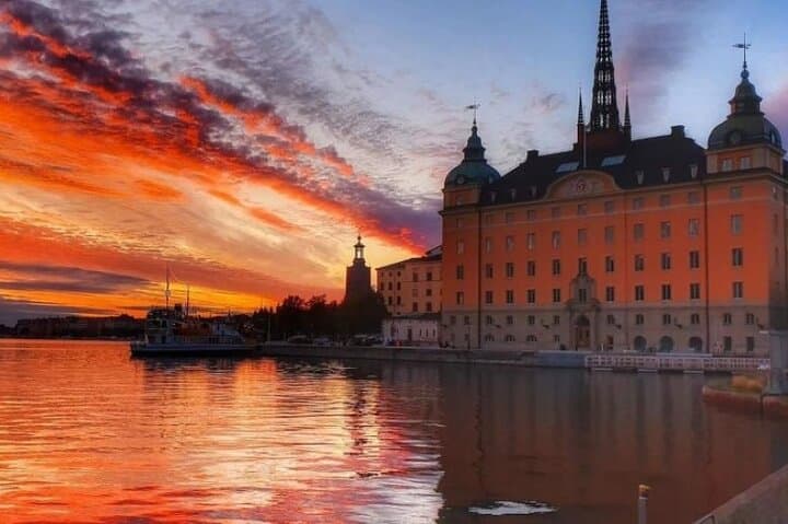 Stockholm Riddarholmen withy a stunning sunset.