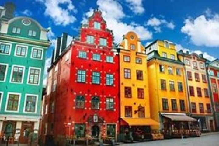 Colourful facades in the Stockholm Old Town.