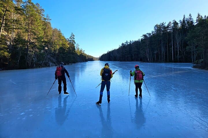 Nordic Ice Skating on a Frozen Lake in Stockholm