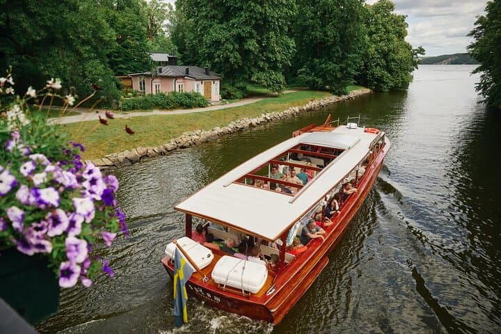 Classic Wooden Boat by Sightseeing Ride at the end of Djurgården Canal