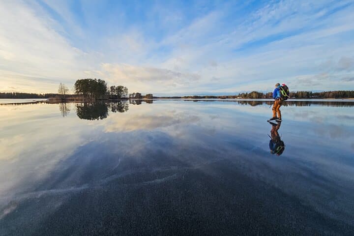 Nordic Ice Skating on a Frozen Lake in Stockholm