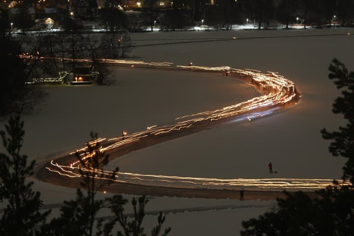 Stockholm: Ice Skating with fire & chance of Northern Lights
